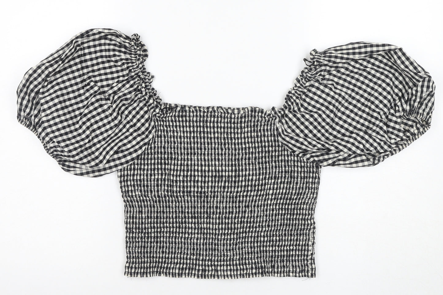 H&M Women's Black Check Cropped Blouse L