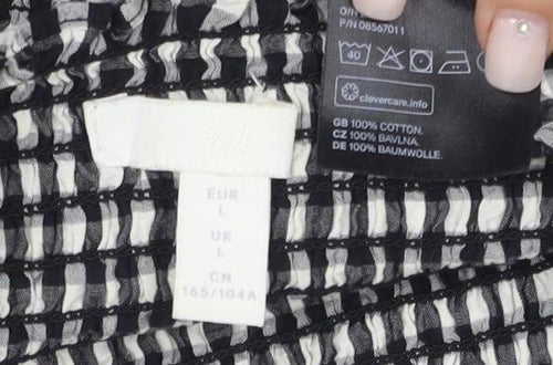 H&M Women's Black Check Cropped Blouse L