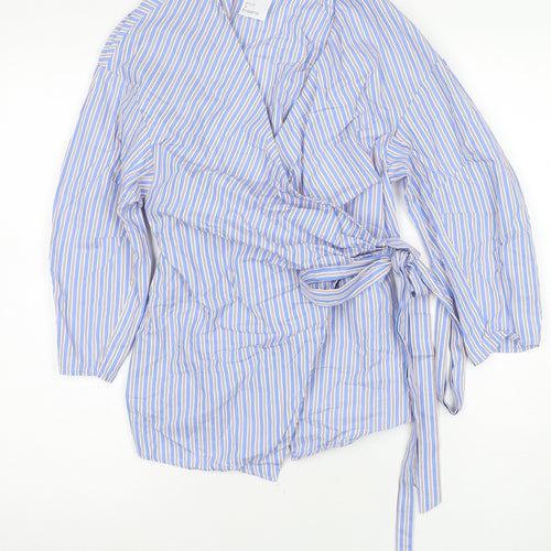 Zara Women's Blue Striped Wrap Blouse Size 6