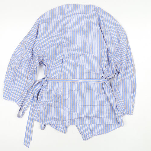 Zara Women's Blue Striped Wrap Blouse Size 6