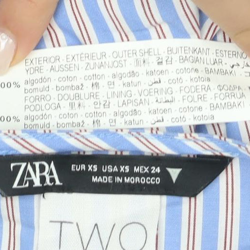Zara Women's Blue Striped Wrap Blouse Size 6