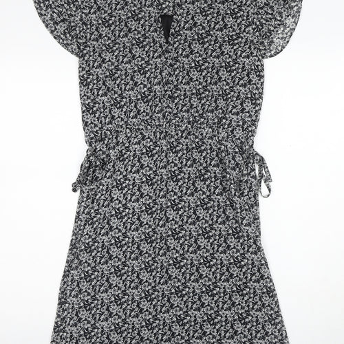 H&M Women's Black Floral Short Sleeveless Dress