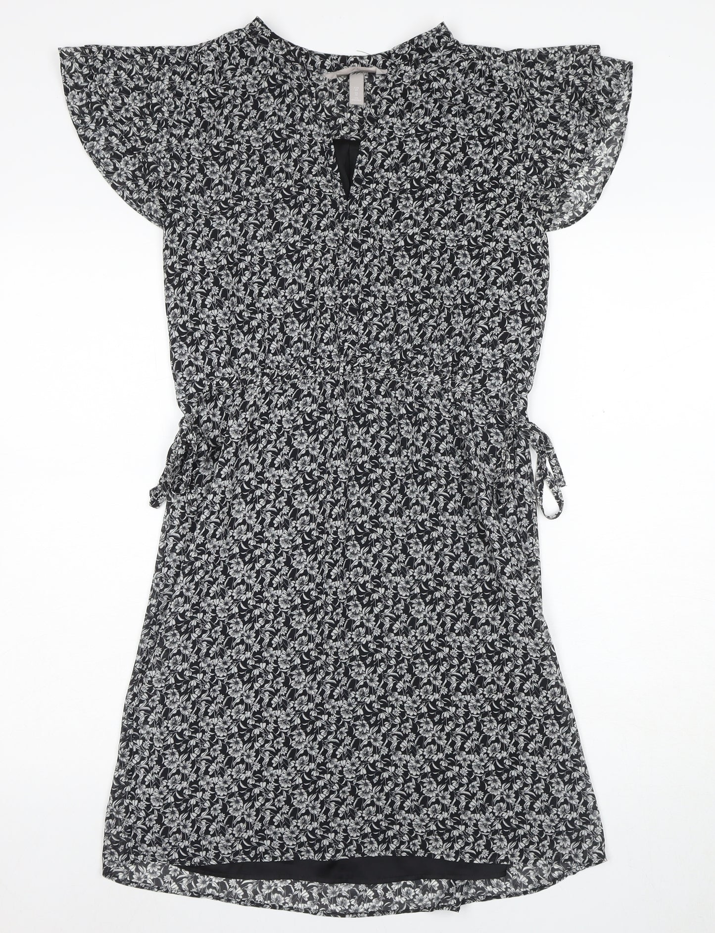 H&M Women's Black Floral Short Sleeveless Dress