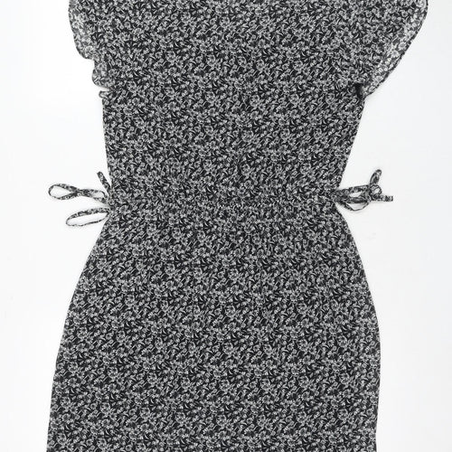 H&M Women's Black Floral Short Sleeveless Dress