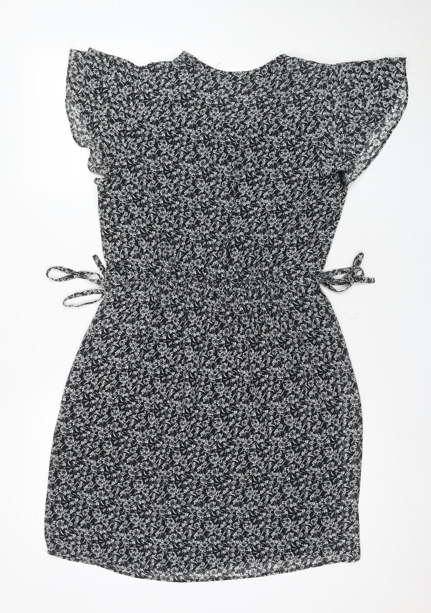 H&M Women's Black Floral Short Sleeveless Dress