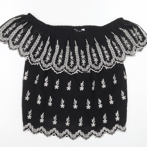 River Island Women's Black Off Shoulder Embroidered Blouse