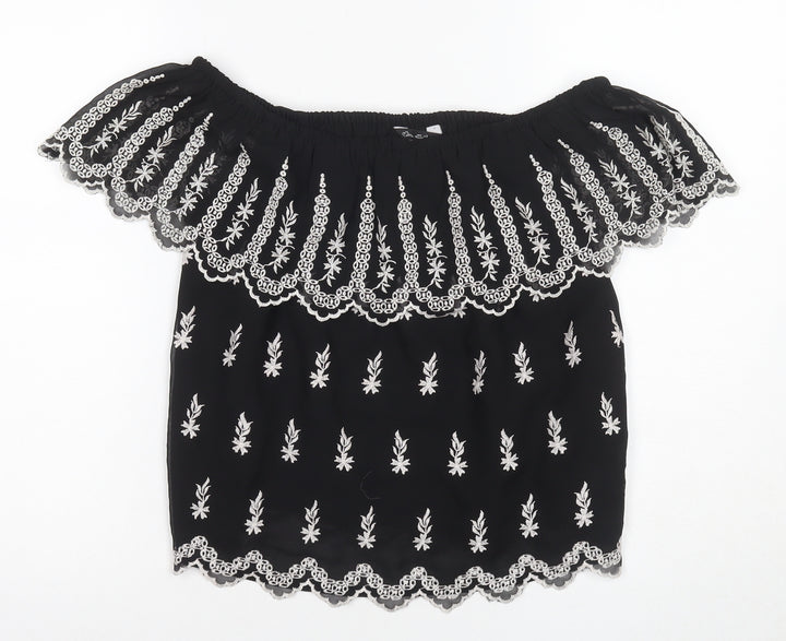 River Island Women's Black Off Shoulder Embroidered Blouse