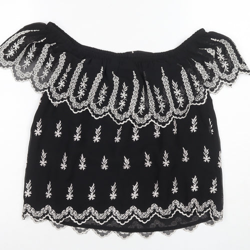 River Island Women's Black Off Shoulder Embroidered Blouse