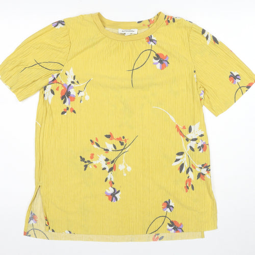 Marks and Spencer Women's Yellow Floral Tee - Size 12