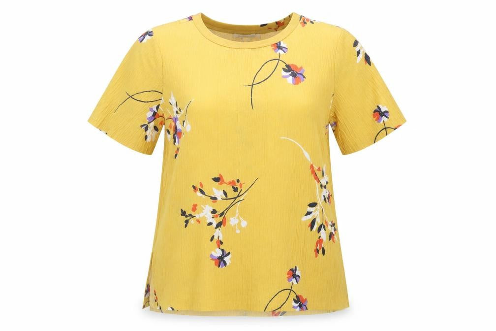 Front view of Marks & Spencer Women's Yellow Floral Tee -, size 12