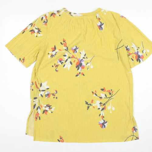 Marks and Spencer Women's Yellow Floral Tee - Size 12