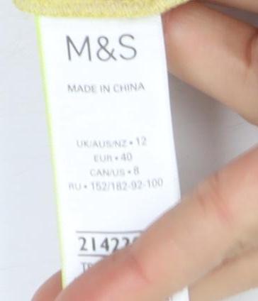Marks and Spencer Women's Yellow Floral Tee - Size 12