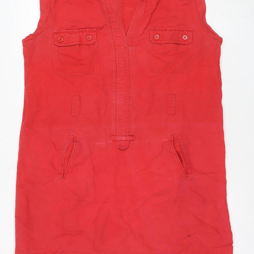 Next Women's Red Sleeveless Linen Casual Dress Size 14
