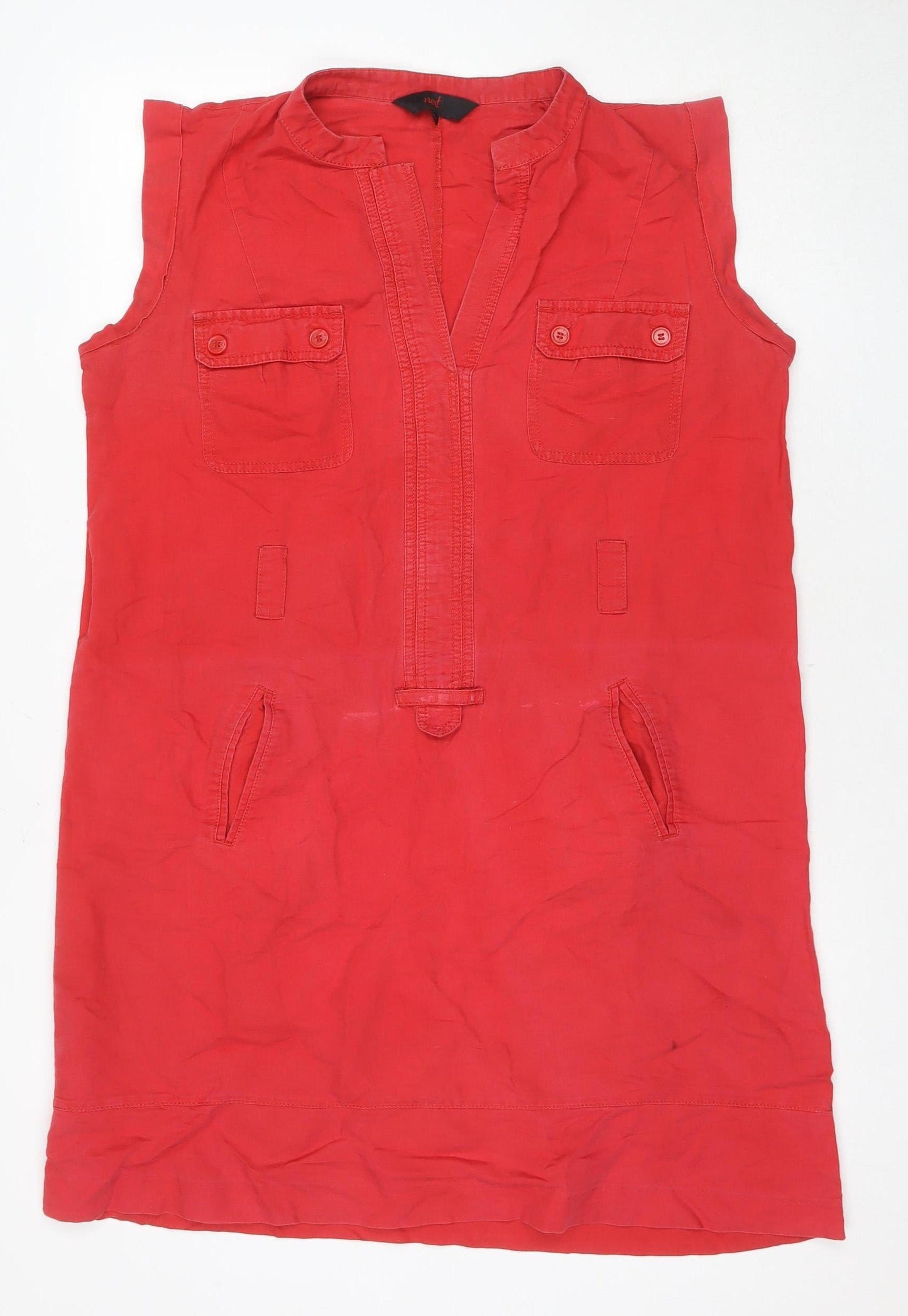 Next Women's Red Sleeveless Linen Casual Dress Size 14