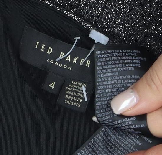 Ted Baker Women's Black Glitter Bodycon Dress Size L