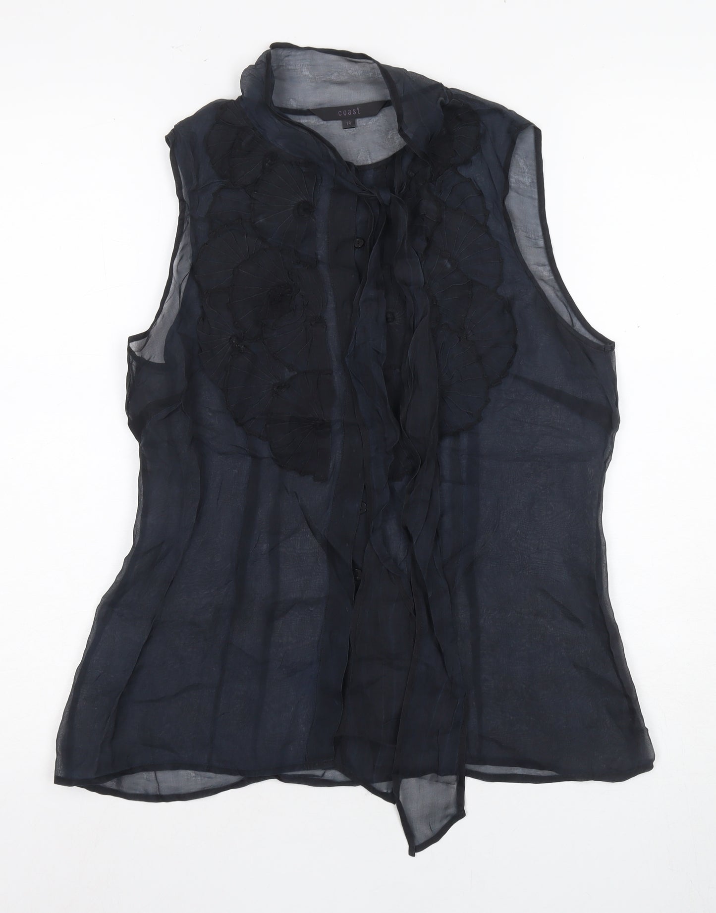 Coast Women's High Neck Black Sheer Blouse Size 14