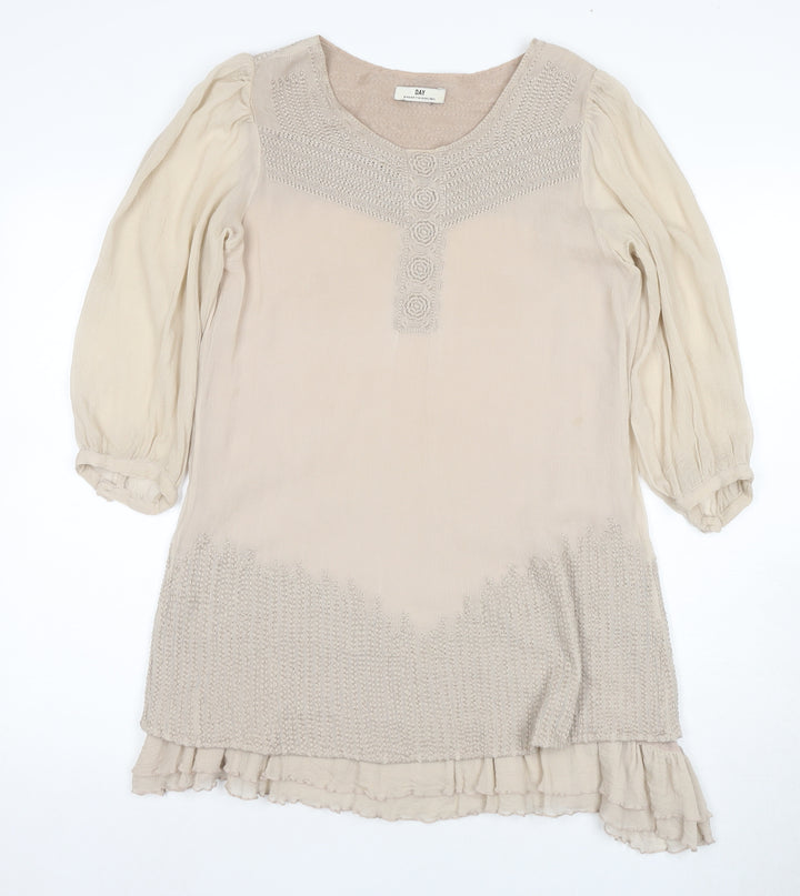 DAY Birger Women Beige A-Line 3/4 Sleeve Silk Dress