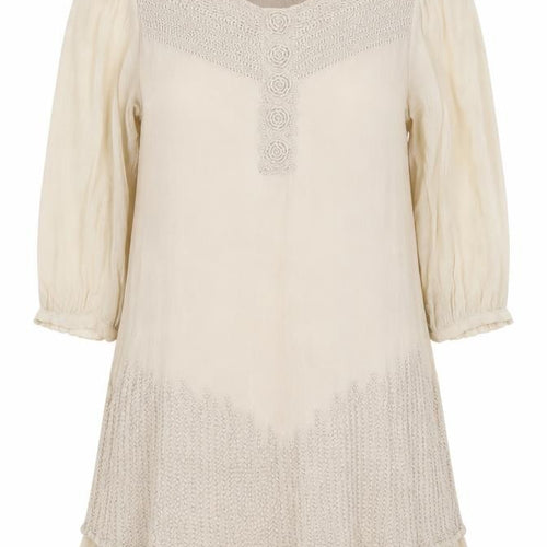 DAY Birger Women Beige A-Line 3/4 Sleeve Silk Dress
