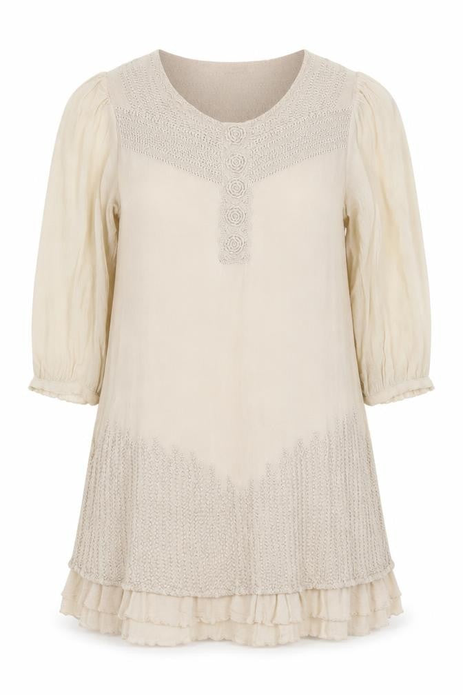 DAY Birger Women Beige A-Line 3/4 Sleeve Silk Dress