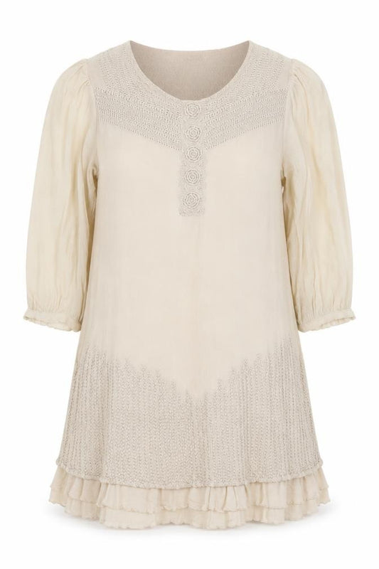 Front view of DAY Birger Women Beige A-Line 3/4 Sleeve Silk Dress