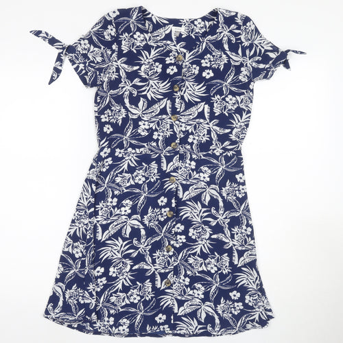 John Lewis Girls Floral Blue Short Sleeve Dress - 12 Years