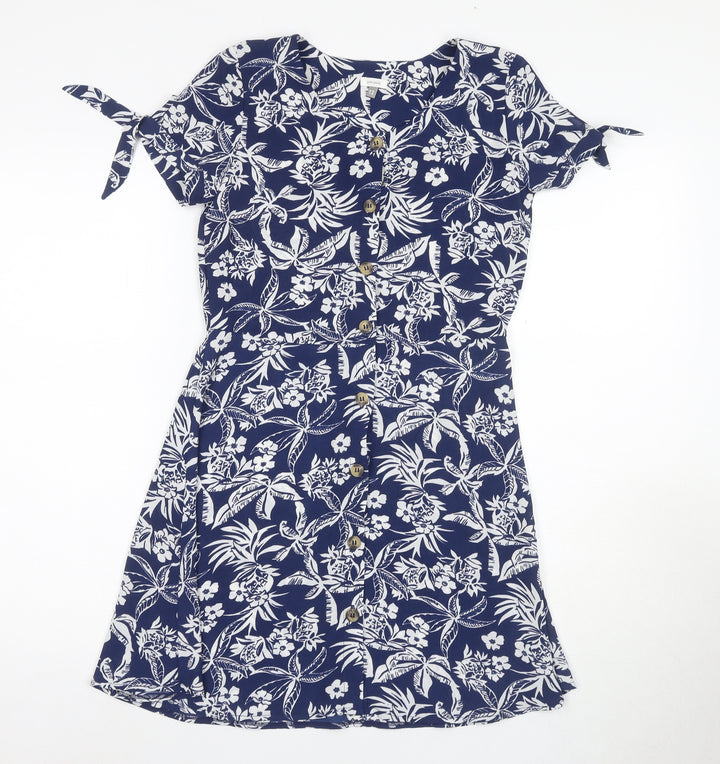 John Lewis Girls Floral Blue Short Sleeve Dress - 12 Years