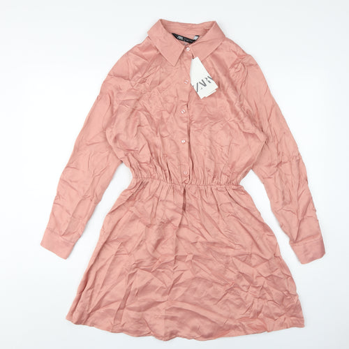 Zara Pink Women’s Shirt Dress, Size 8, Spring Casual