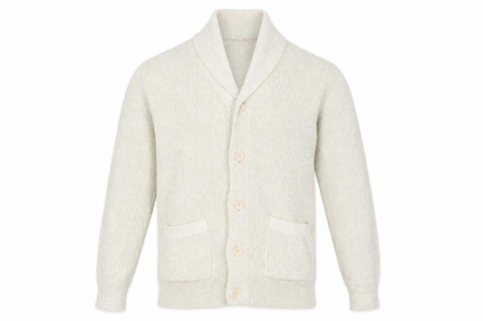 Front view of The Stronghold Men's Beige L Cotton Cardigan