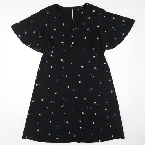 Marks and Spencer Women's Black Floral Dress V-Neck