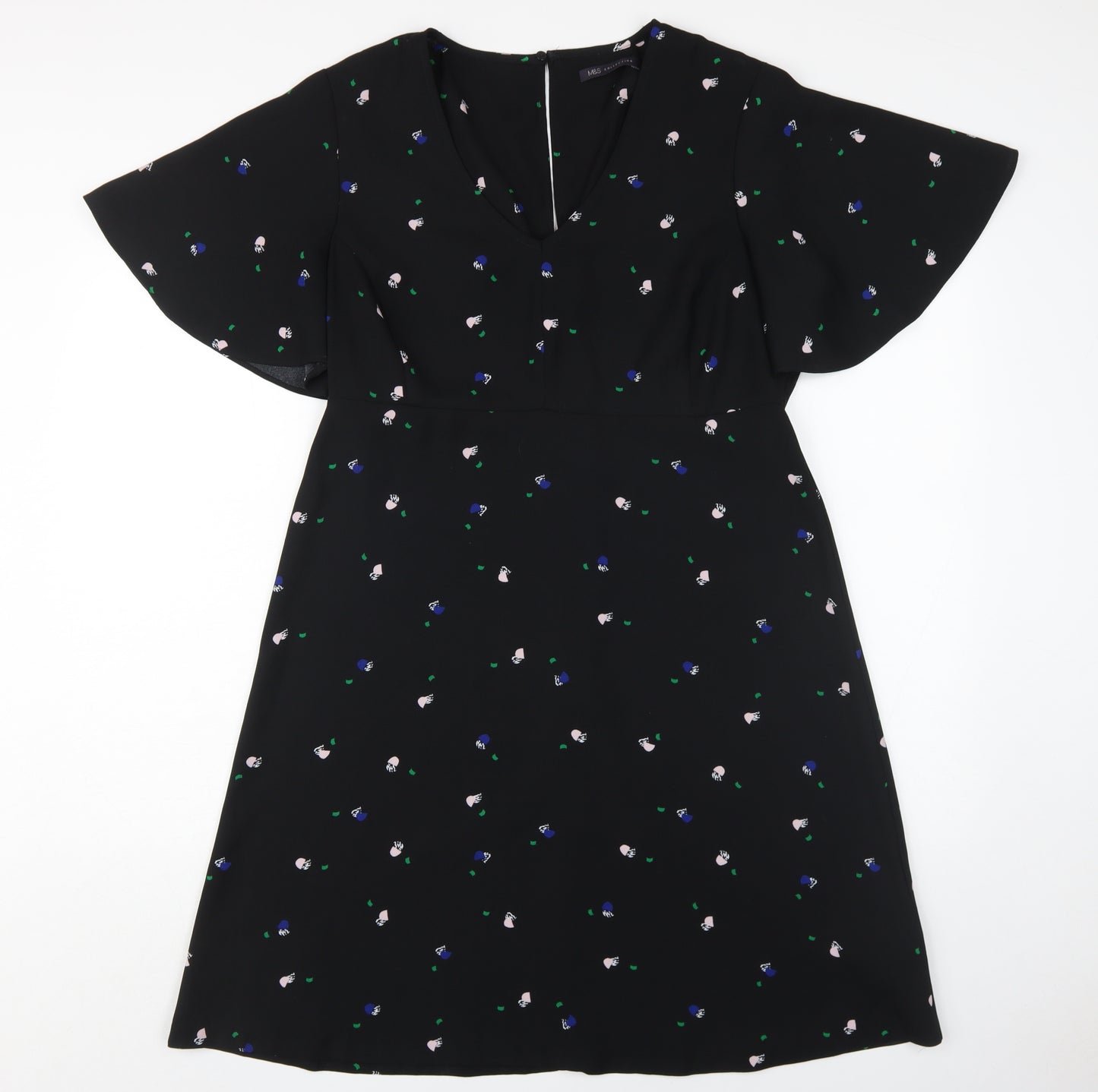 Marks and Spencer Women's Black Floral Dress V-Neck