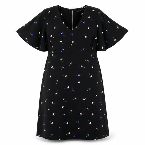 Marks and Spencer Women's Black Floral Dress V-Neck