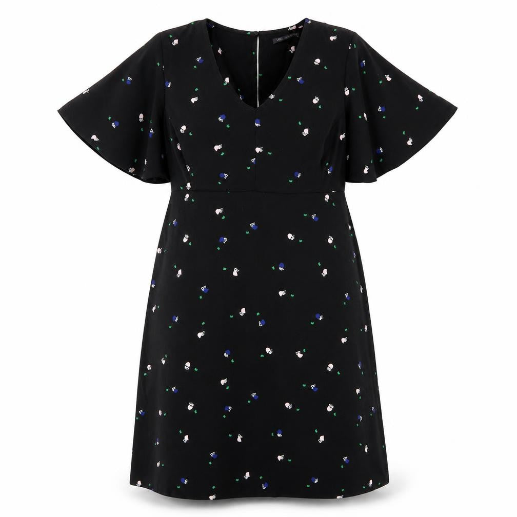 Marks and Spencer Women's Black Floral Dress V-Neck