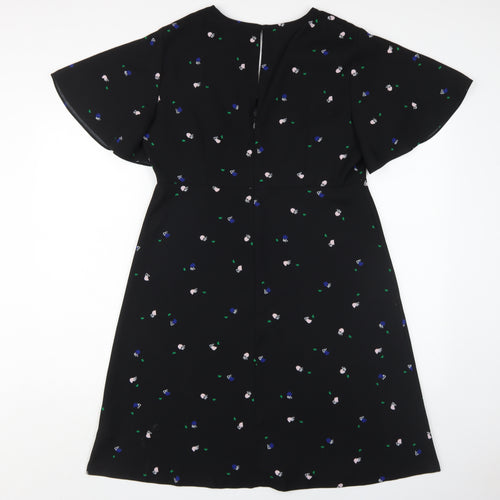 Marks and Spencer Women's Black Floral Dress V-Neck