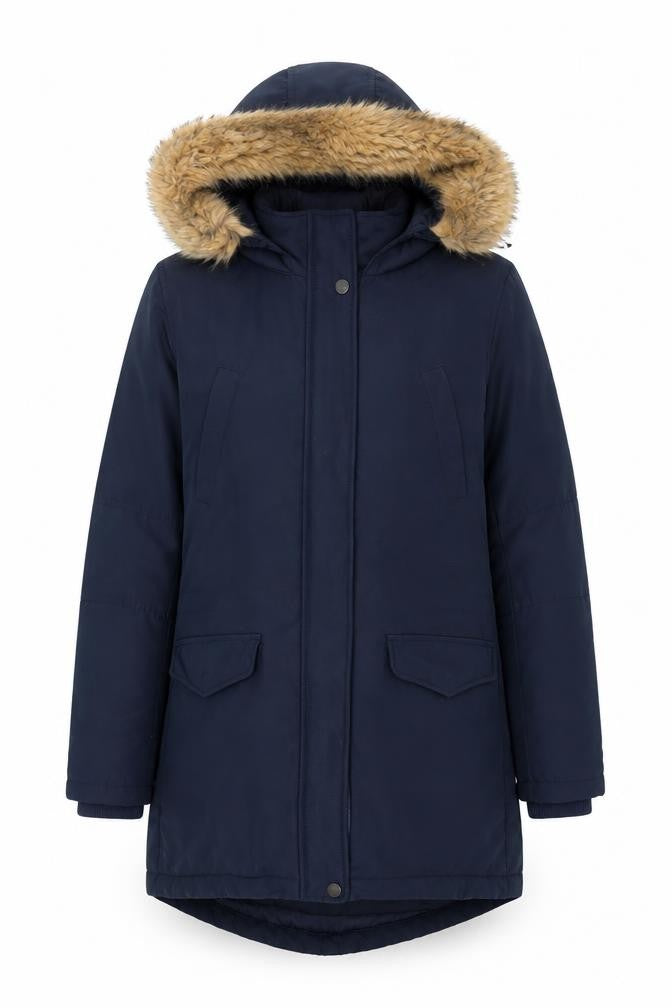 Front view of Maison de Nimes Women's Blue Parka Jacket, size 8