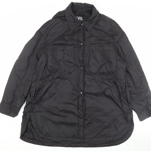 Zara Men's Black Puffer Jacket M Snap Closure Casual