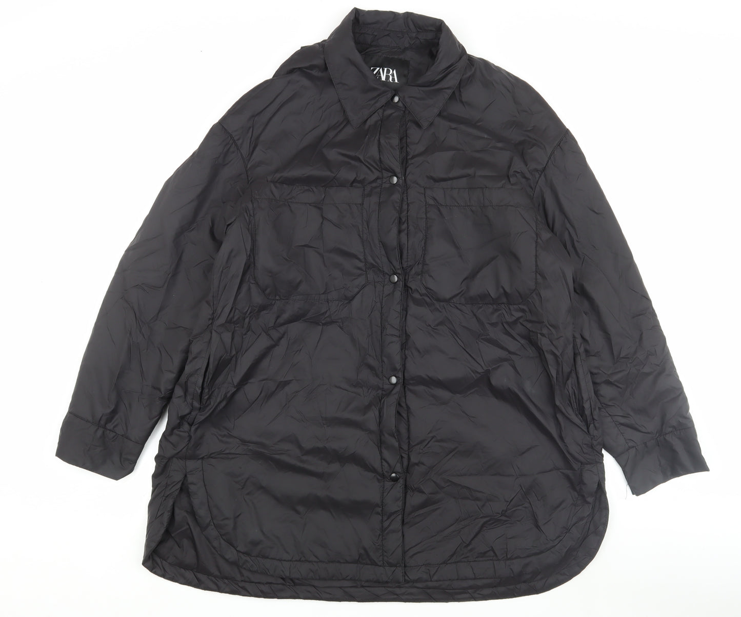 Zara Men's Black Puffer Jacket M Snap Closure Casual