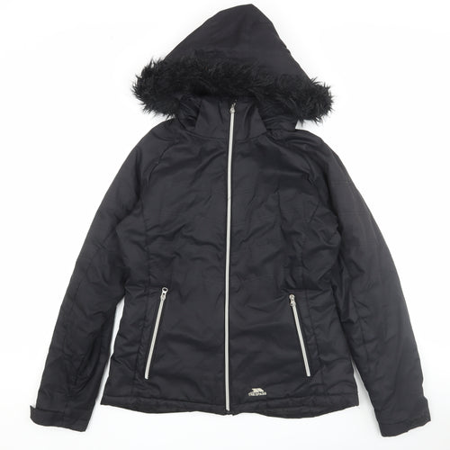 Trespass Women's Black Puffer Jacket L Hooded Warm Waterproof