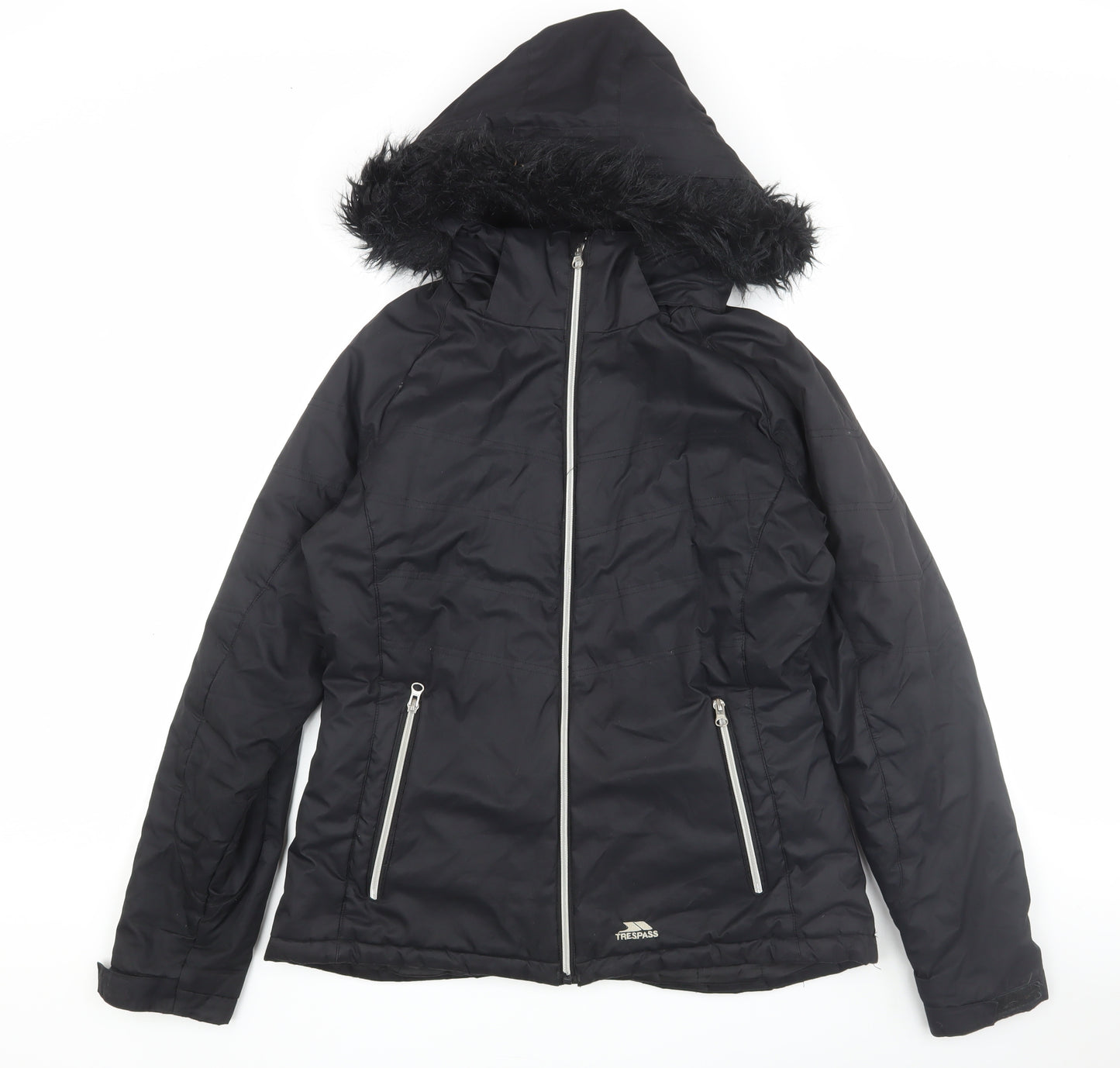 Trespass Women's Black Puffer Jacket L Hooded Warm Waterproof