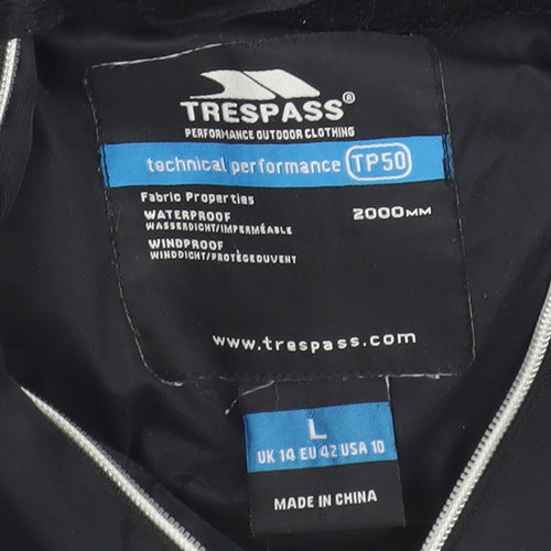 Trespass Women's Black Puffer Jacket L Hooded Warm Waterproof