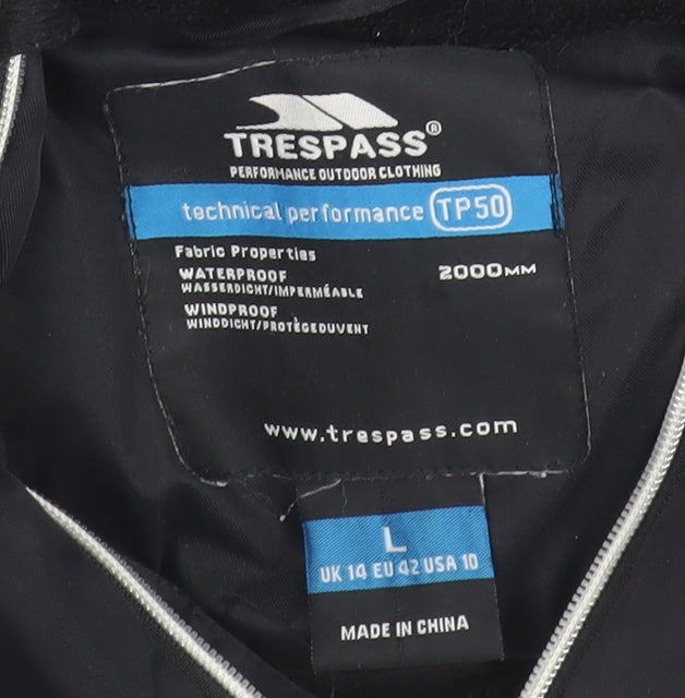 Trespass Women's Black Puffer Jacket L Hooded Warm Waterproof