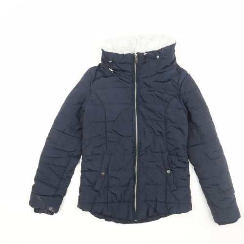 Dorothy Perkins Women's Blue Puffer Jacket Size 8 Winter Hooded