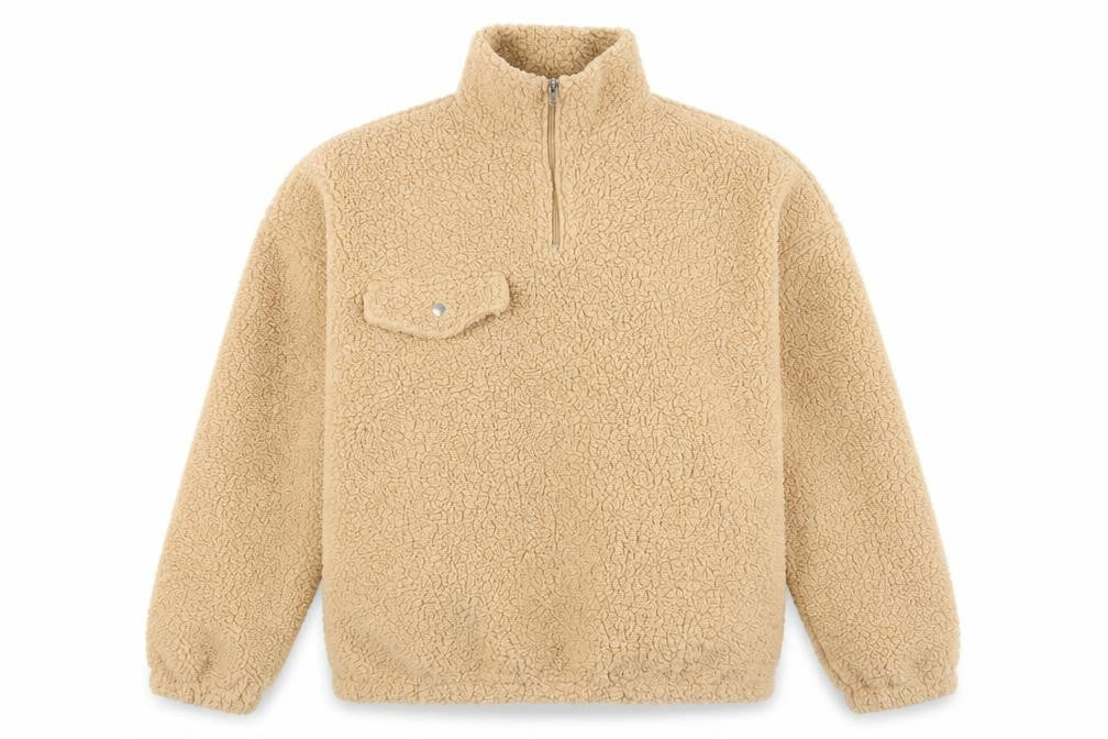 Front view of Boohoo Women's Beige Fleece Jacket M Casual 1/2 Zip