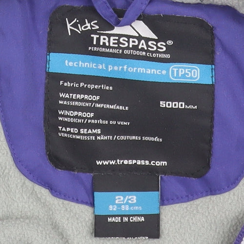 Trespass Girls Purple Puffer Jacket 2-3 Waterproof