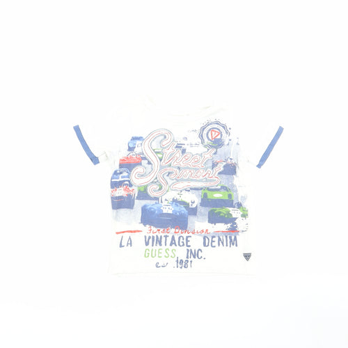 Guess Boys' White T-Shirt, 12 Months, Cars Graphic