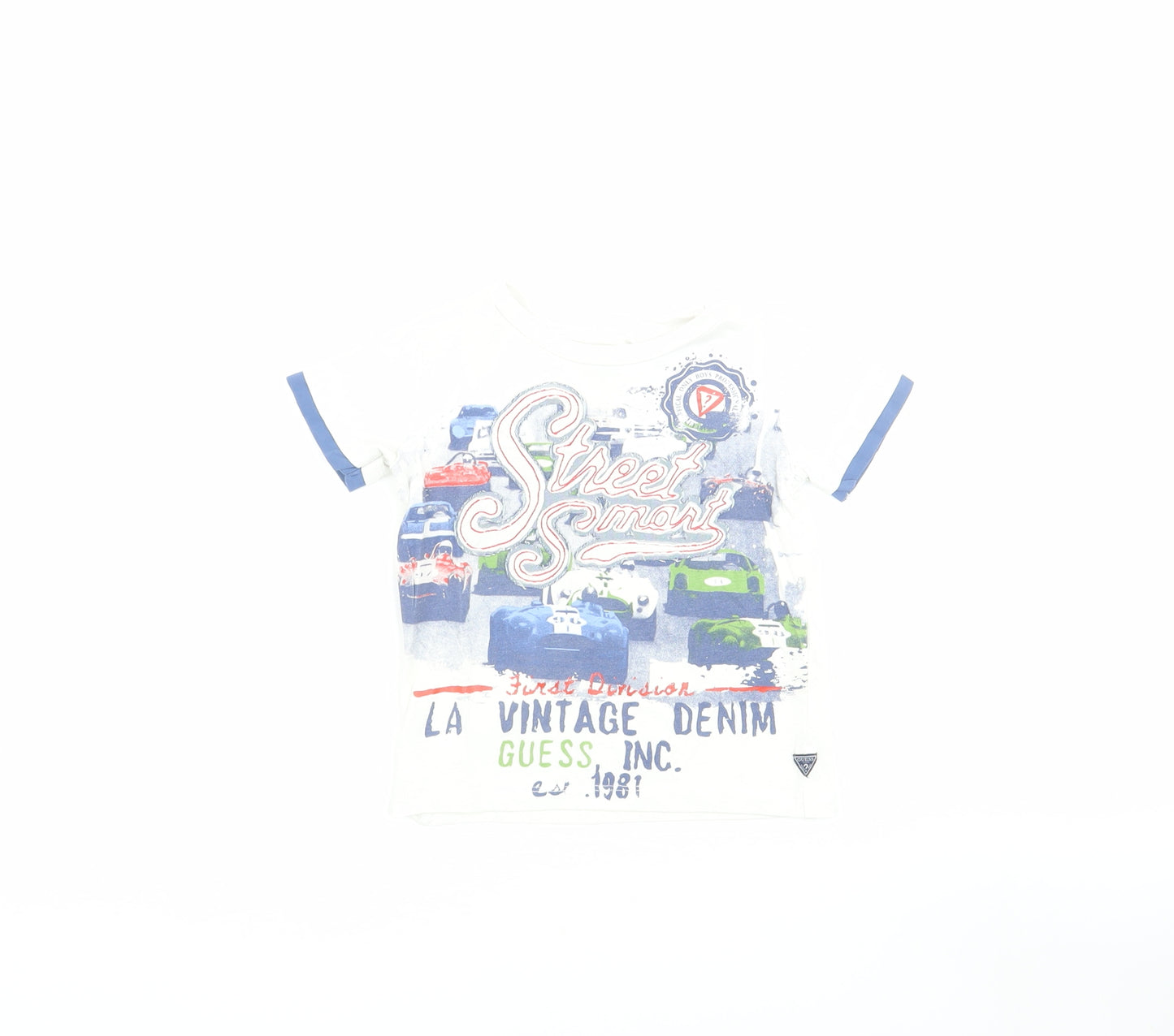 Guess Boys' White T-Shirt, 12 Months, Cars Graphic