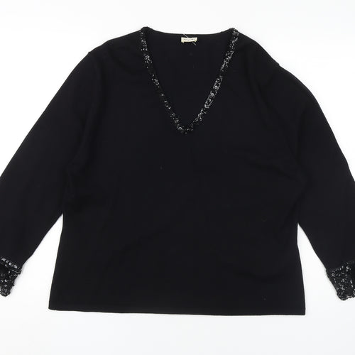 Viyella Women's Black Sequin V-Neck Jumper XL