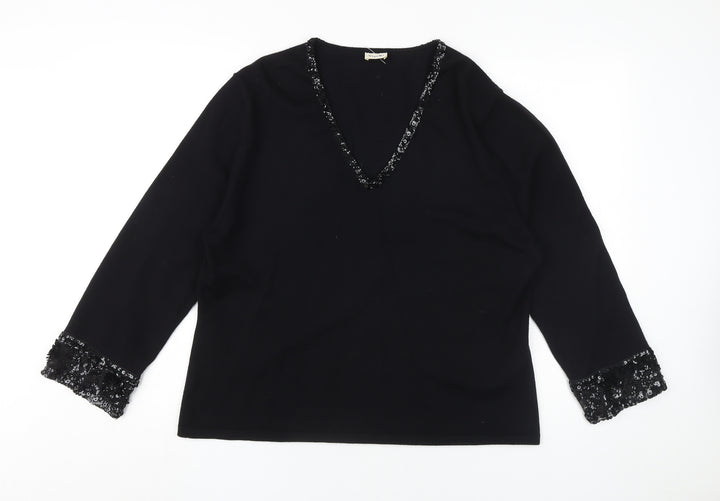 Viyella Women's Black Sequin V-Neck Jumper XL