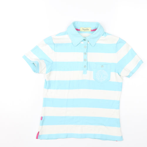 Viyella Women's Blue Striped Polo Shirt Short Sleeve