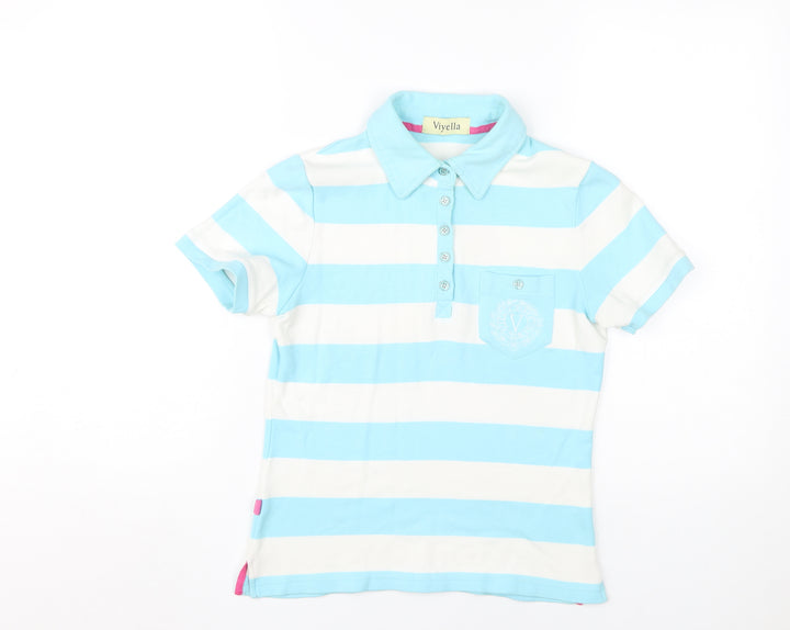 Viyella Women's Blue Striped Polo Shirt Short Sleeve