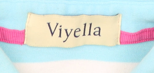 Viyella Women's Blue Striped Polo Shirt Short Sleeve